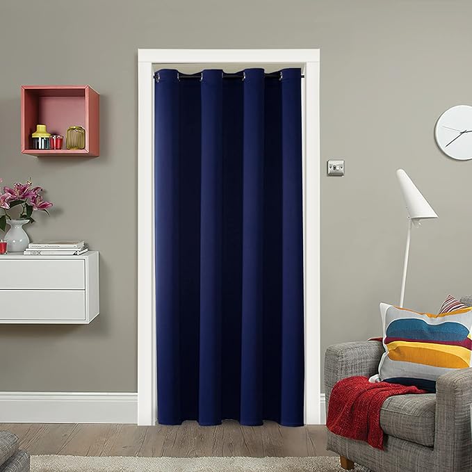 ChrisDowa Blackout Door Curtains for Doorway Privacy, Grommet Closet Curtains for Bedroom Closet Door, Thermal Insulated Doorway Cover Room Divider Drapes (1 Panel, Navy Blue, 52 x 80 Inch)