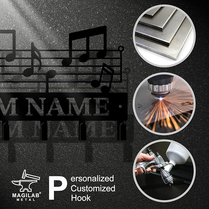 Personalized Custom Music Wall Hooks,Metal Music Room Art Clothes Hooks,Metal Music Wall Home Storage Decorative,For Front Door, Hallway, Kitchen, Bedroom,Keys,Hats (Style F)