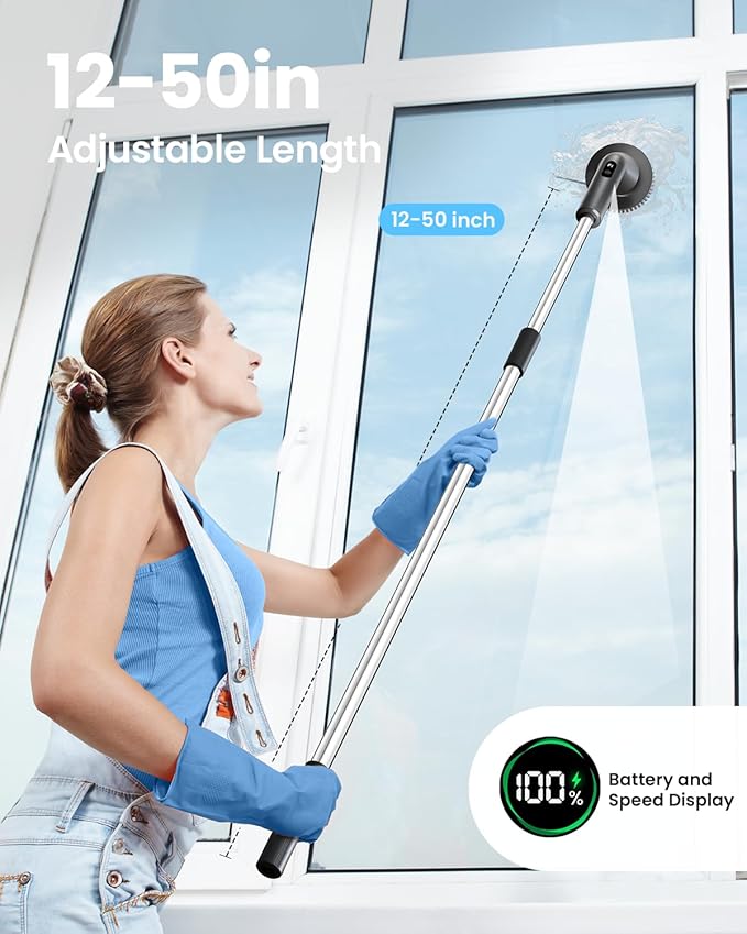 Topmako Electric Spin Scrubber, 2025 New Cordless Cleaning Brush for Home, IPX7 Waterproof Spin Scrubber with 7 Brush Heads, Adjustable Long Handle and 2 Rotating Speeds for Bathroom Tub Floor