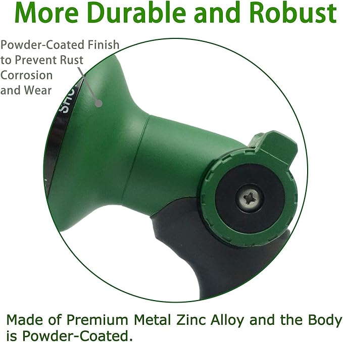 H2O WORKS Garden Hose Nozzle Thumb Control Heavy Duty Metal Water Nozzle with Adjustable Watering Patterns High Pressure Hose Nozzle Sprayer, Pefect for Car Washing and Pets Showering