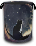 Black Cat Laundry Hamper,Moon Night Collapsible Laundry Baskets Waterproof Oxford Cloth With Handles,Clothes Storage Bucket Toy Organizer For Bathroom/Nursery/Bedroom 16" x 20.8"