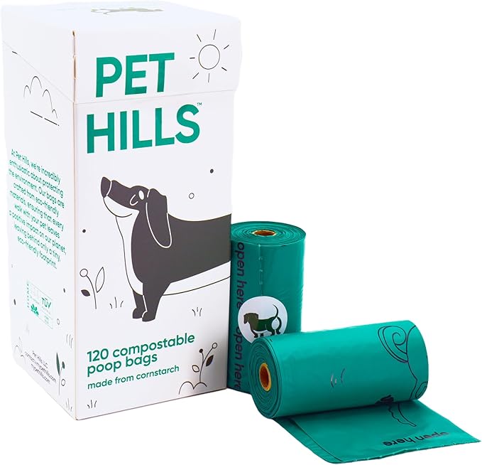 Pet Hills Heavy Duty Compostable Dog Poop Bags – 120 Count, 25% Thicker, Leakproof & Unscented Refills, Fits All Dispensers, Plant-Based, TÜV OK Compost HOME Certified