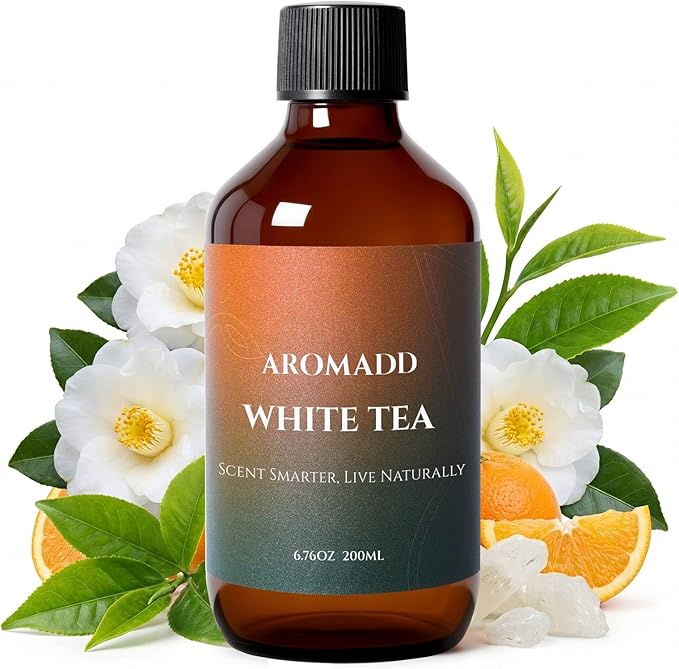 Aromadd White Tea Diffuser Oil Inspired by Luxury Hotel Scent, Essential Oils for Waterless Diffuser, White Tea & Bergamot, Long-Lasting & Natural Home Fragrance - 6.76 fl oz (200 mL)