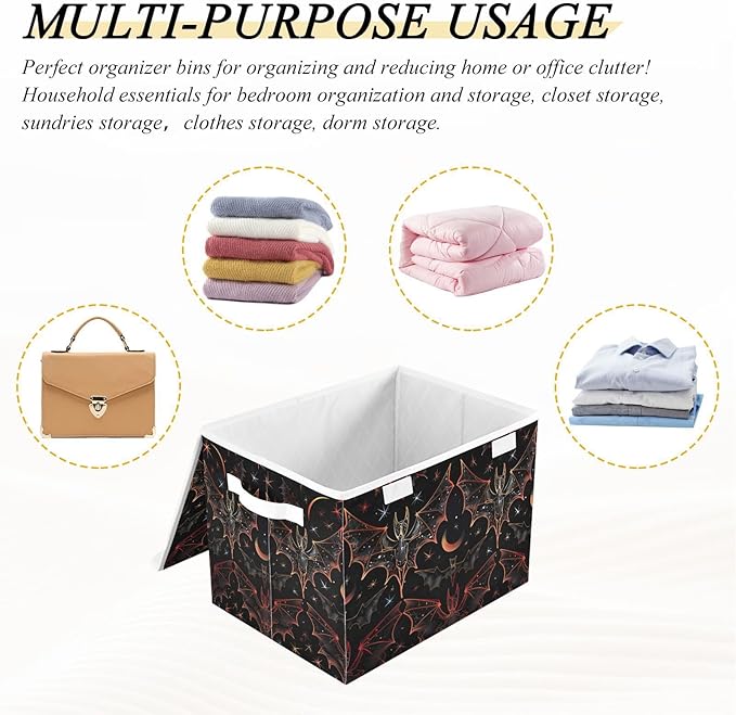 senya Halloween Baskets Collapsible Storage Bins with Lids, Goth Bat Star Storage Boxes Clothes Baskets for Organizing, B06D22020