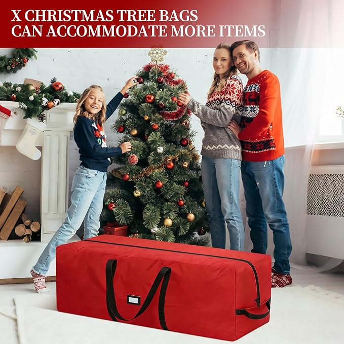 Christmas Tree Storage Bag - Fits Up to 9 Ft Large Artificial Christmas Tree, Heavy Duty 600D Oxford Cloth Xmas Tree Container with Handles & Zipper - Red