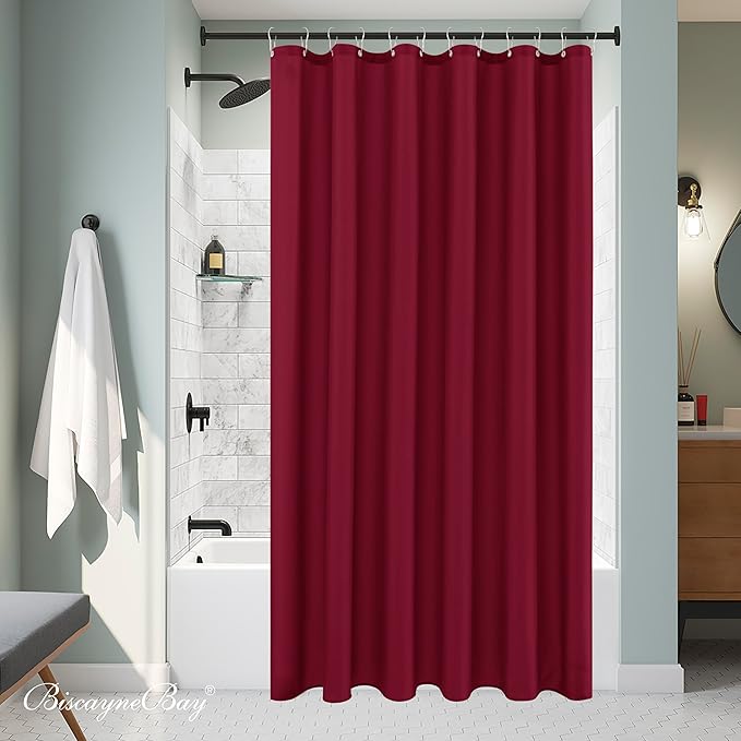 Biscaynebay Quality Fabric Shower Curtain Liners 72 Inch by 72 Inch, Burgundy Water Resistant Bathroom Curtains Rust Resistant Grommets & Weighted Bottom Hem Machine Washable