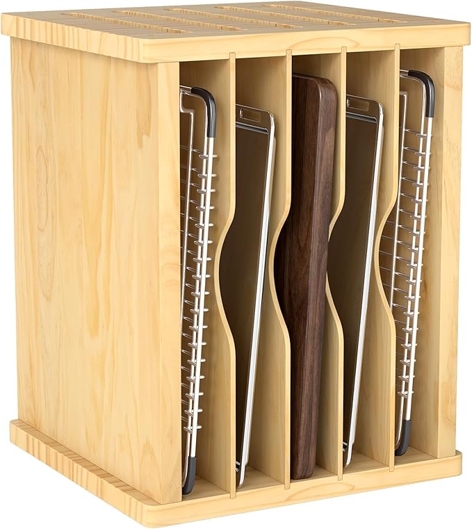 bimiti Wooden Cabinet Tray Dividers, 6 Tier Vertical Tray Divider Organizer for Pot Pans Baking Tray Cutting Board, Kitchen Cabinet Storage Organizer