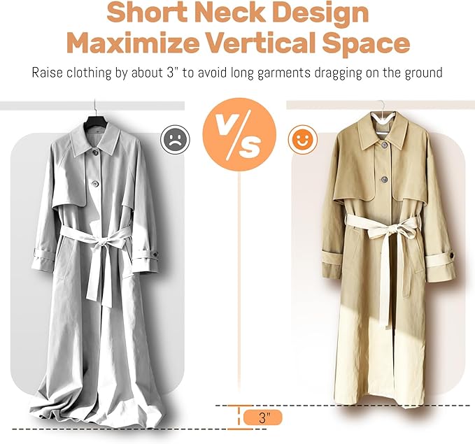 20 Pack Short Neck Plastic Hangers, Heavy Duty Clothes Hangers with Non-Slip Pads,Space Saving Closet Organizer for Shirts, Coats, Pants (Grey)