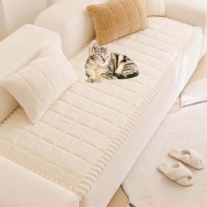 Mivnue Pet Couch Cover Protector Sofa Covers for Pets Washable Non Slip Couches and Sofas Dog Mat (Cream, 27.6" x 82.7")