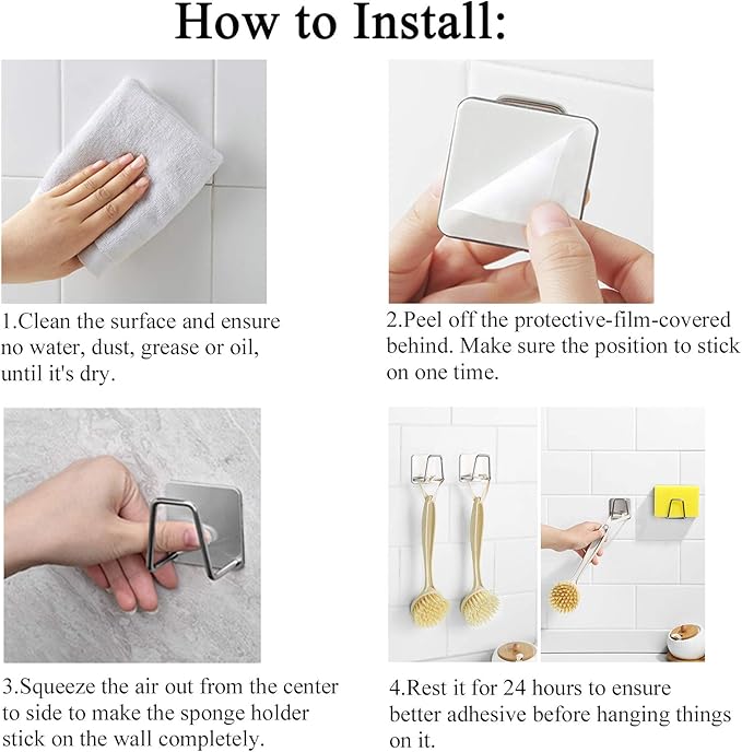 NEXCURIO Adhesive Sponge Holder Sink Caddy for Kitchen Accessories - SUS304 Stainless Steel Rust Proof Waterproof, Quick Drying (2 Pack)
