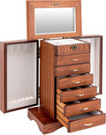 7 Layer Large Wooden Jewelry Box for Women Girls, Wood Organizer with Lock Catch for Jewelries, Necklaces, Rings, Vintage Storage Box with Mirror & 6 Drawers
