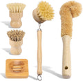 5 Pcs Bamboo Dish Brush Set Practical Dish Cleaning Brush Set Multifunctional Dish Washing Brush Set Ergonomic Kitchen Brush Set for Kitchen Cleaning Pots Pans Dishes