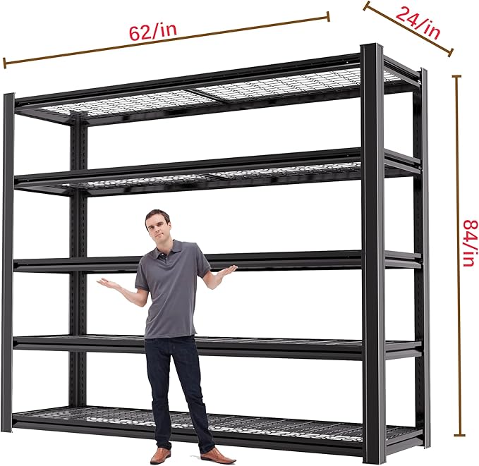 LI JIU HOME 62" W x 24" D x 84" H Garage Shelving Heavy Duty Metal Shelving 3500LBS Storage Shelves Adjustable Metal Shelves for Storage Industrial Garage Shelves for Warehouse Basement