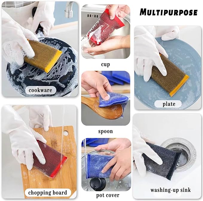 Steel Wool Scrubber Kitchen Sponges - Kitchen Dish Sponges Scrubbers, Non-Scratch Microfiber sponges for Cleaning, Pots and Pans Scrub Sponge(6 Pack)