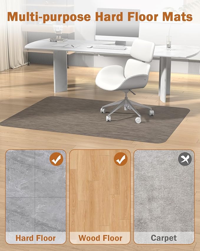 Blvornl Office Chair Mat for Hardwood Floor, 50"*63" Desk Computer Chair Mat for Hard Wood, Large Anti-Slip Hard Floor Protector for Rolling Chair, PVC Desk Rug for Office Dark Brown
