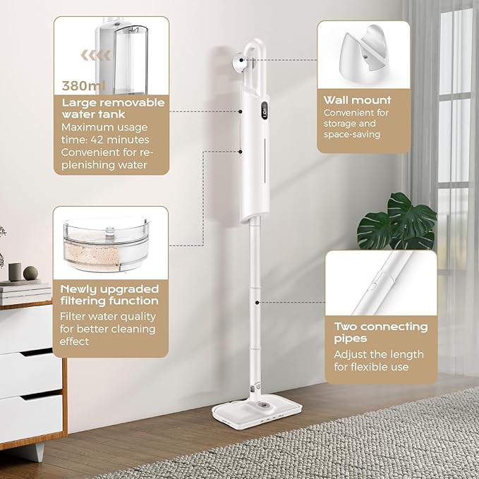 Steam Mop All-in-one with 13 Accessories for Hardwood,Tiles & Carpet