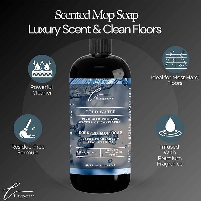 Lapew Cold Water Scented Mop Soap Concentrate 36 oz | Premium Fragranced Floor Cleaner | Streak-Free | Hard Floor Cleaning Solution | Eco Friendly | Made in USA (Cool Water)