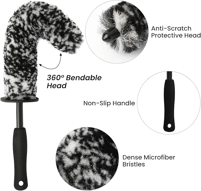 DEPOTA 5PCS Wheel Cleaner Brush Kit, Tire Brushes, Rim Cleaner Brush,Car Detailing Brushes, Car Wash Tools for Wheels and Tires No Spatter