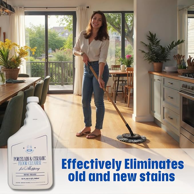 AuraClean Porcelain & Ceramic Tile Floor Cleaner - Mop Soap Concentrate for mopping - Streak-Free Clean, Ph Neutral and non-Toxic - Safe for Marble, Travertine, Limestone - 32 fl oz (1-qt)