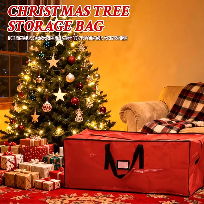 Christmas Tree Storage Bag with Double Zipper- Fits Up to 7.5 ft Holiday Xmas Disassembled Trees – Moisture Proof Protection for Holiday Decor,Red