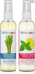 Natural Flower Power Air Freshener Spray - Odor Eliminator w/Essential Oils - Home, Car & Fabric - Cruelty Free & Vegan - Variety Pack - Lemongrass and Peppermint & Lemon - 2 x 4 fl oz