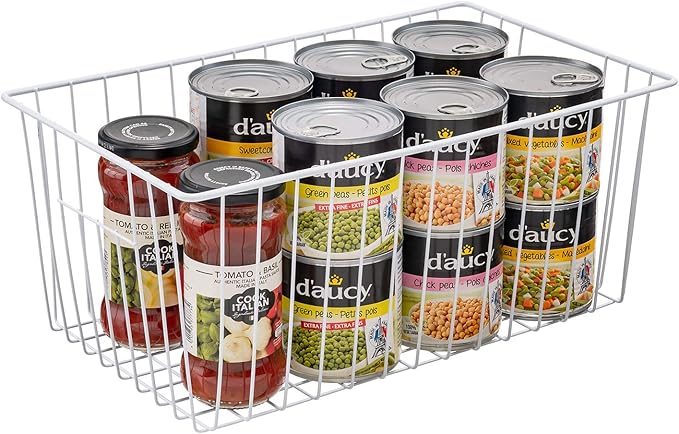 Nprohuge Upright Freezer Organizer Bins， Freezer Baskets for 16, 17, 21 cu.ft Standup Freezer, Wire Storage Baskets with Built-in Handles, 4Pcs , White
