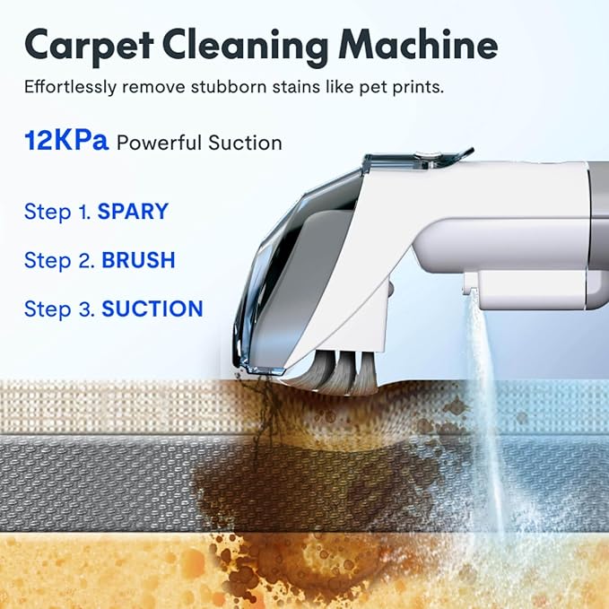Carpet Cleaner Machine, Upholstery Portable StainRemover, Ordor & Stain & Spot Removr, Perfect for Pet Hair, Carpet, Area Rugs, Car and Coches, Strong Suction, White