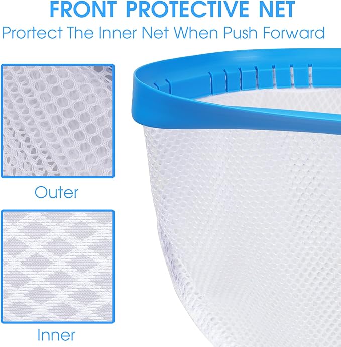 New Diamond Netting Double-Layer Pool Net 18'' Heavy Duty Leaf Rake Pool Skimmer Net for Above Ground & Inground Pools Cleaning