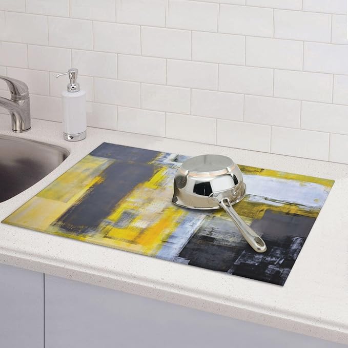 Modern Art Yellow Gray Dish Drying Mat 18x24 For Kitchen Counter Absorbent Microfiber Dishes Pad Dish Drainer Rack Mats Fast Dry Kitchen Accessories