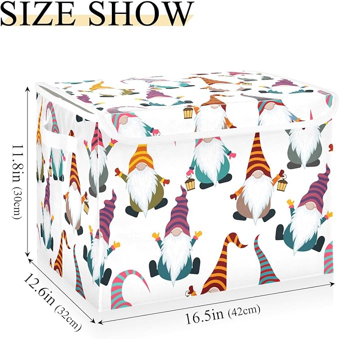 Christmas Baskets Collapsible Storage Bins with Lids, Christmas Gnomes Seamless Storage Boxes Clothes Baskets for Organizing