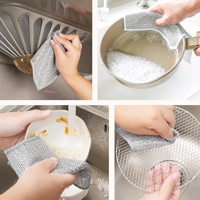 DSACL Multipurpose Wire Dishwashing Rags for Wet and Dry, 2025 Upgrade Non Scratch Metal Wire Dishcloth, Reusable Premium Metal Scrubbing Pads Sponge Clean for Home Kitchen Stove Tops (20Pcs)