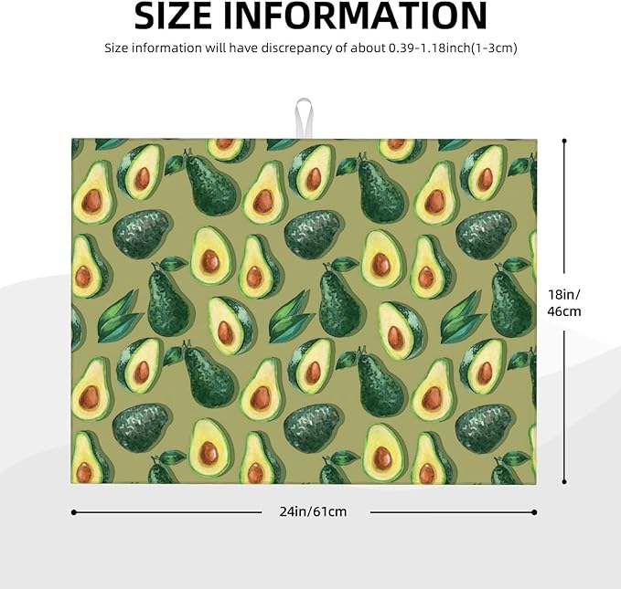 Green Avocado Dish Drying Mat 18x24 For Kitchen Counter Absorbent Microfiber Dishes Pad Dish Drainer Rack Mats Fast Dry Kitchen Accessories