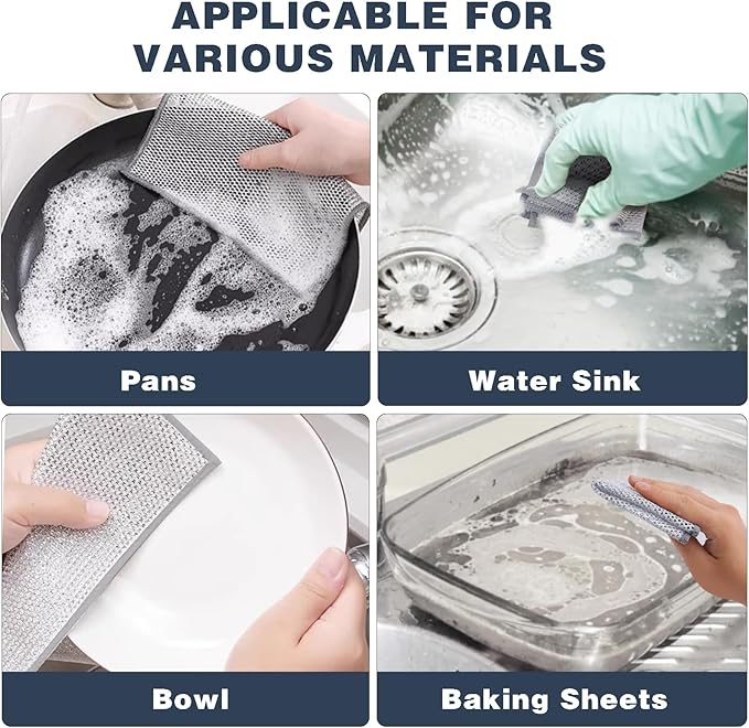 PIPUHA 10 Pack Stainless Steel Scrubber, Reusable Diamond Weave Scrubber Cloths, Non-Scratch Heavy-Duty Metallic Fiber Cleaning Cloth for Kitchen, Multi-Use Dishwasher Rags