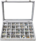 Jewelry Tray 35 Grid Velvet Jewelry Organizer with Clear Lid Transparent Earring Bracelet Organizer Holder Case with Clasp Drawer Insert for Rings Studs Gift for Women Girls (Grey)