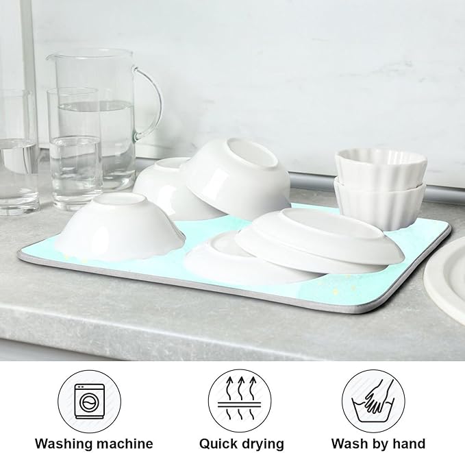Turquoise Marble Dish Drying Mat for Kitchen Countertop 18x24 Aqua Tie Dye Large Drying Mat Reusable Quick Dry Dish Sink Mats Easy Clean Decorative Essentials