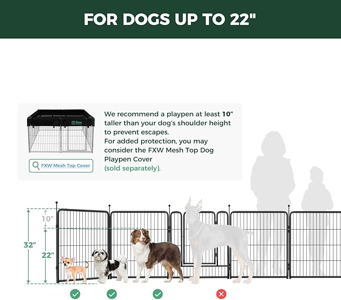 FXW Rollick Unleashed Dog Playpen for Indoor, Yard, RV Camping, 32 inch 48 Panels for Small and Medium Dogs, Black│Patented