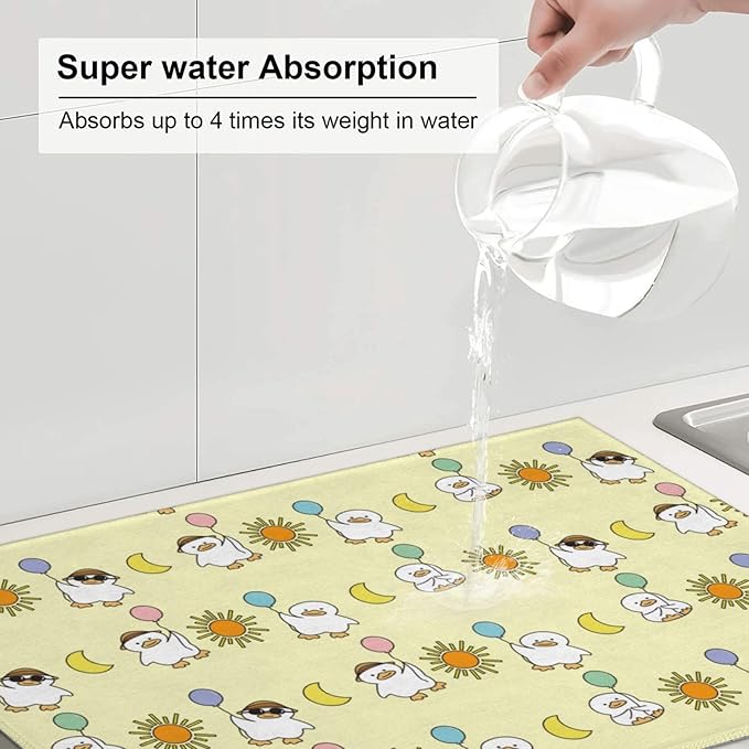 Cute Ducks Dish Drying Mat for Kitchen Counter Cute Kitchen Mat Microfiber Kitchen Countertop Absorbent Reversible Drainer Rack Pad Dish Drying Mat 18 x 24 Inch
