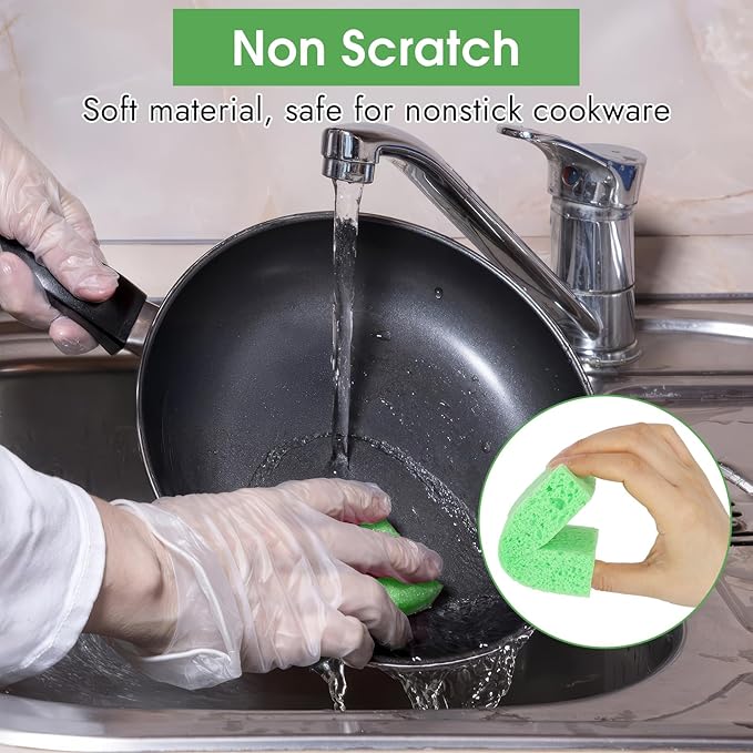 MOWPOG 12 PCS Dish Sponges Kitchen, Non Scratch Cleaning Sponge for Non Stick Cookware, Natural Compressed Cellulose Wash Scrub for Household Bathroom, Soft Washing Scrubbers (Green)