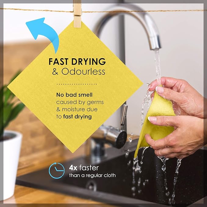 SUPERSCANDI 10 Pack Swedish Dishcloths for Kitchen - 100% Biodegradable & Compostable Reusable Paper Towels Washable, Food-Safe & Without Plastic - Dish Rags Suitable for Any Surface, Yellow