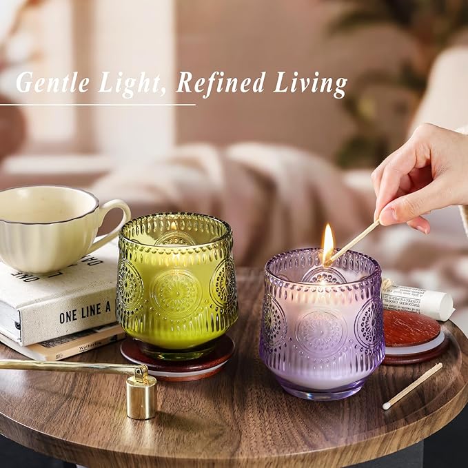 2 Pcs Soy Wax Scented Jar Candles Set, Sandalwood Sage & Citrus Lavender- Scented Candles for Home, 7.5oz Each, Up to 52 Hours Burn Time, Decorative Aromatherapy Candle for Relaxation & Luxury Gifting
