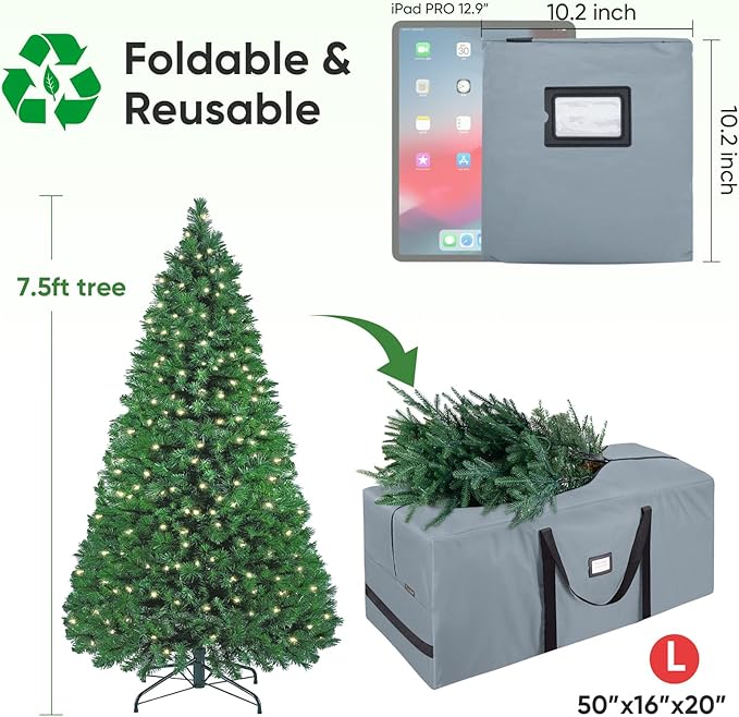 BALEINE 7.5 ft Christmas Tree Storage Bag, Heavy Duty 900D Oxford Fabric with Reinforced Handles and Dual Zippers Wide Opening, Extra Large Storage Container for Trees and Decorations (Grey)