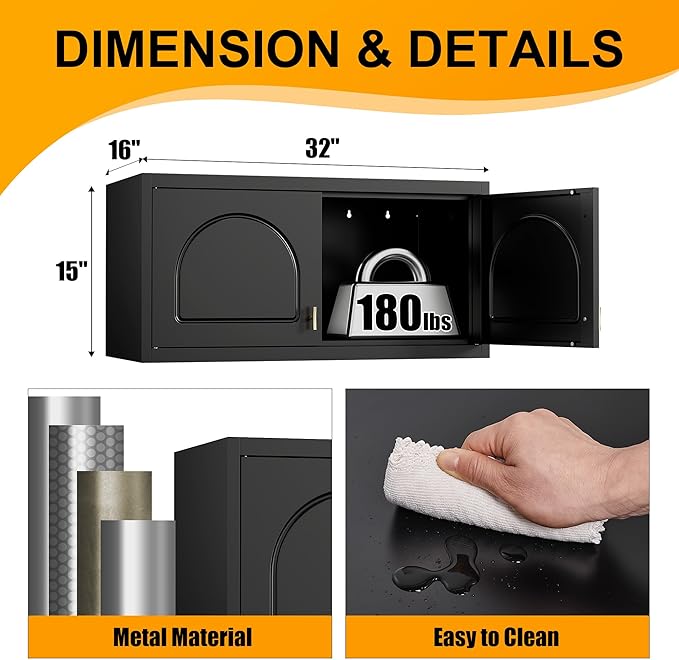 Metal Storage Cabinet with 2 Doors, 48" H Black Sideboard Cabinet, Small Kitchen Pantry with Adjustable Shelf, Coffee Bar Cabinets, Storage Cabinets for Kitchen, Pantry, Living Room, Office