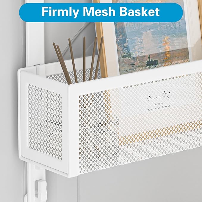 Aimeaihe Over The Door Hooks Organizer, Door Hanger Towel Rack with 2 Baskets, Adjustable Over The Door Coat Rack, Back of Door Storage for Bedroom, Kitchen, Bathroom (White)