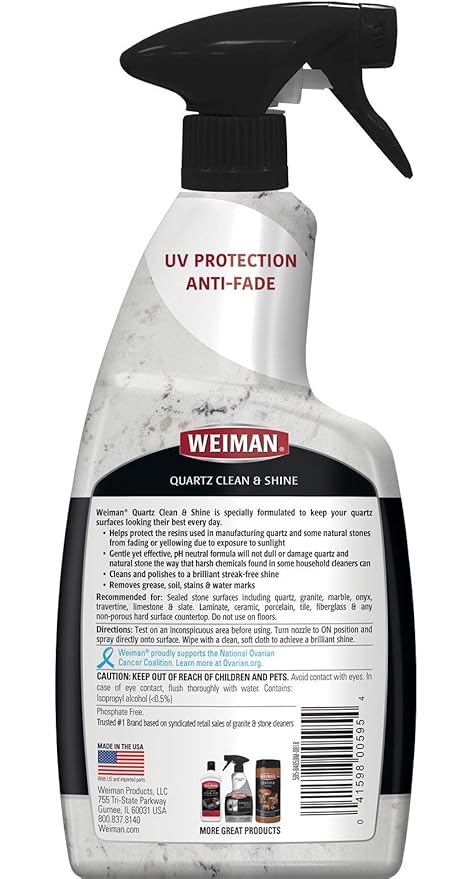 Weiman Quartz Countertop Cleaner and Polish - Clean and Shine Your Granite, Marble Countertops, Kitchen Island, and Stone Surfaces with UV Anti-Fade Protection, Citrus, 24 Ounce with Microfiber Cloth