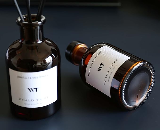 WEALD TRIBE Reed Diffuser Set for Bathroom Air Fresheners, Oil Diffuser Sticks with Flower | Eucalyptus & Mint Scent 4.0 fl oz Home Fragrance with Sticks Defusers | House Bedroom Office Shelf Decor