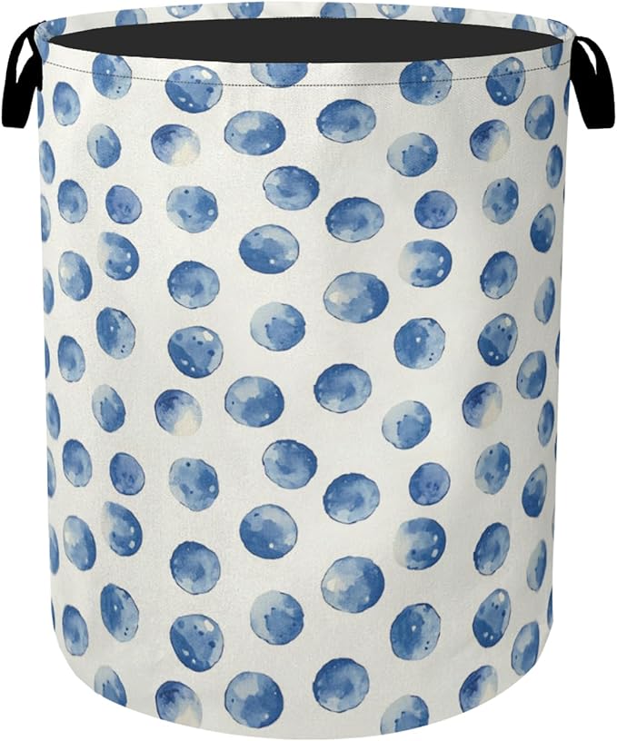 Blue Polka Dots Laundry Basket with Handles - Extra Large Foldable Hamper for Bathroom/Laundry/Bedroom/Dorm, Washable Fabric Storage Bin