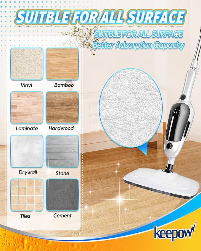 KEEPOW Upgraded Microfiber Replacement Pads Compatible with GorFanty Steam Mop GF-6610B/GF-6610 Fit for Neugo Steam Mops NE033/NE033M, Reusable Mop Pads for Mxnsewr Steam Cleaner Accessories 4PCS