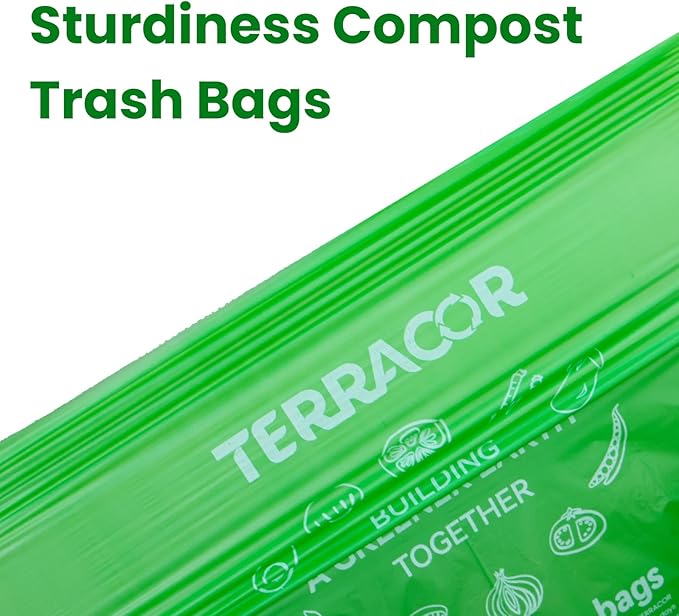 TERRACOR 1.6 Gallon Compostable Food Scrap Bags Handle Tie for Kitchen Countertop Bin, 6 Liter Small Compost Bags, 100 Count (Pack of 2), BPI Certified and Meet The ASTM D6400 Standard