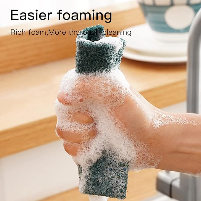 GUEICN Heavy Duty Scour Pads Sponge Dish Scrubber Non-Scratch Green Reusable Household Scrub Pads for Kitchen and Dish Cleaning Tool (12Pcs)