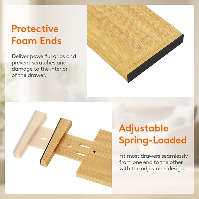 Lifewit 8 Pack 4" High Bamboo Drawer Dividers, 17-21.5" Adjustable Drawer Organizers for Clothes, Wood Dresser Drawer Divider, Expandable Deep Drawer Separators for Dresser, Kitchen, Bedroom, Bathroom